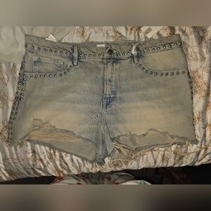 Good American Studded Denim Shorts